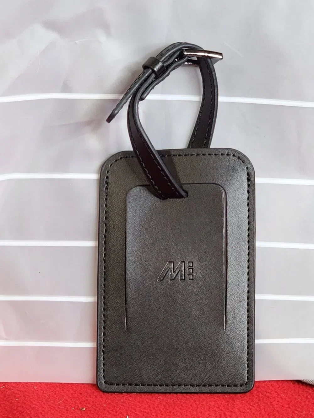 Monos Midnight Black Vegan Leather Watch Band Safety Luggage Tag w/Address Card
